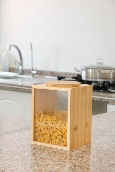 AVANTAGE HOME Mia - Bamboo Vacuum Spice Container with Lid, Food Container, Pulses Container, Storage Container 13X13X18 Cm, 2 Lt