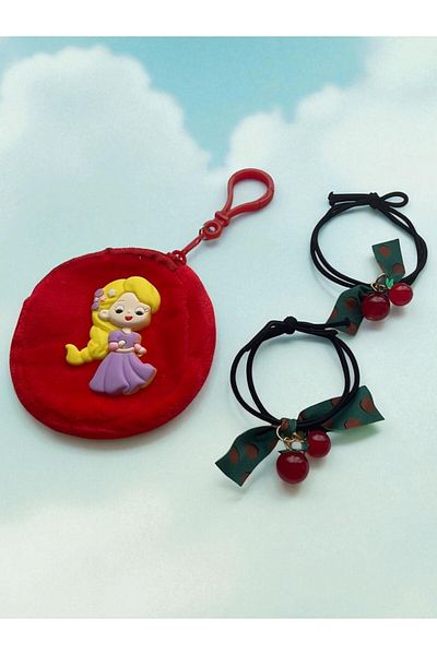 GALATA GIFT Wallet-Buckle Set, Girl's Wallet and Two (2) Pieces of Cherry Binding Buckle Set with Elastic