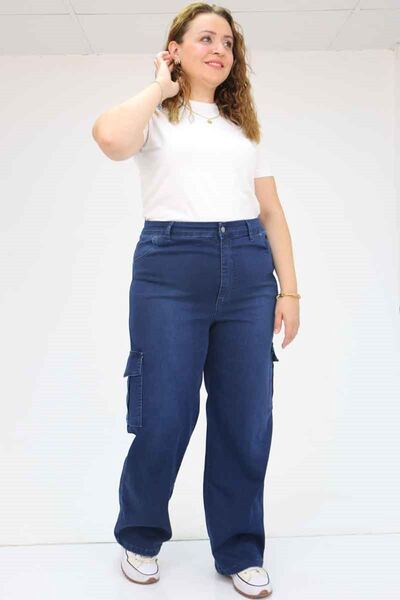 Eslina 49031 Plus Size Side Pocket Jeans - Spray Navy Blue