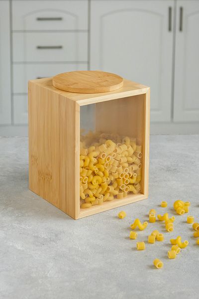 AVANTAGE HOME Mia - Bamboo Vacuum Spice Container with Lid, Food Container, Pulses Container, Storage Container 13X13X18 Cm, 2 Lt