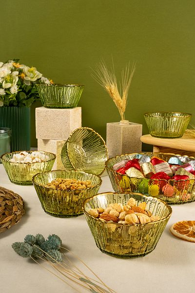 Fecra Fladen 7 Piece Bowl Set Green Gold Mesh