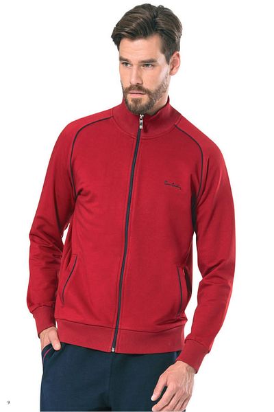 Pierre Cardin 7055 Men's Long Sleeve Stand Collar Tracksuit Set-Burgundy