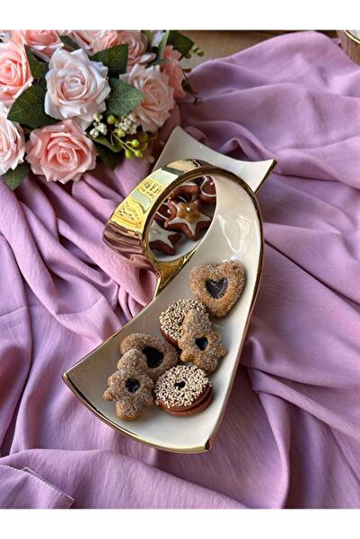 ROSSEV Dream Gold Rectangular Serving Plate with 2 Compartments