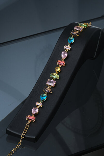 CALKARCOLLECTION ALTIN RENGİ RENKLİ TAŞLI PASLANMAZ ÇELİK BİLEKLİK