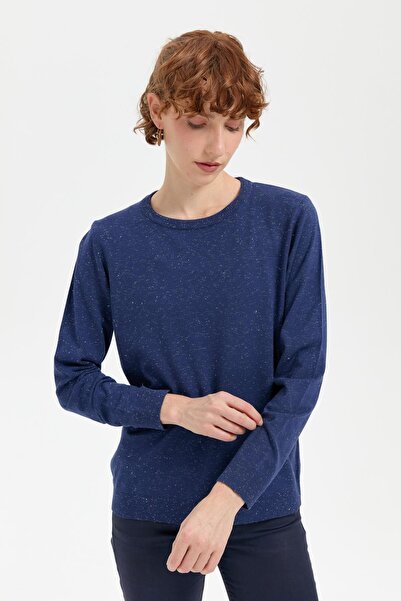 Desen Triko Pulover de bază Angelina cu gâtul O pentru femei Indigo