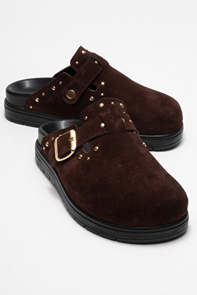 Zeynep Sıradağlı Papuci de damă Elvarin din piele naturală, piele intoarsa maro