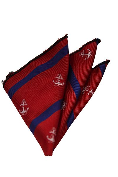 Elegante Cravatte Sailor Themed Striped and Anchor Patterned Tie Navy Blue/Red