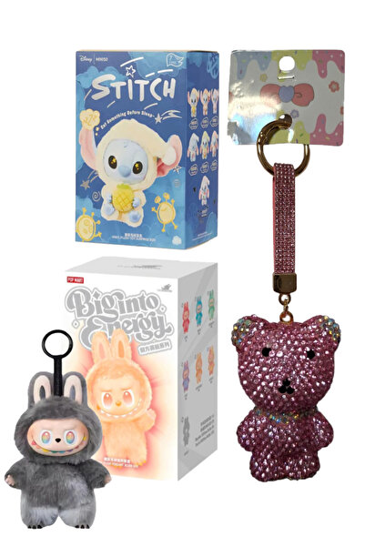Pofika Stitch Koala Peluş Labubu + Big Intro Enerji Labubu +Ayıcık Charm Hedi...
