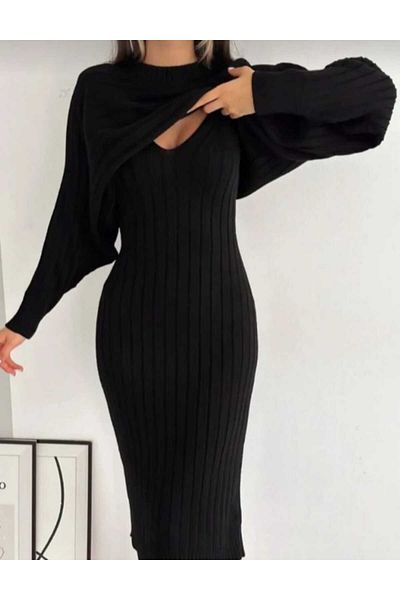 KNİTİCAL TEKSTİL Women's Cream Bat Sleeve Double Knitwear Suit