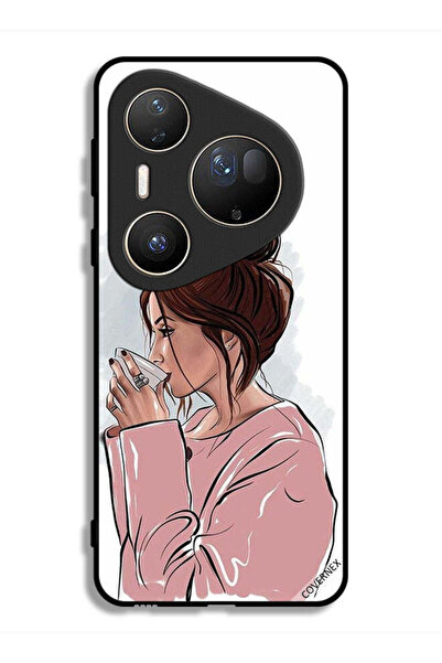 Covernex غطاء حماية فائق لهاتف هواوي بيورا 80 بتصميم فتاة تشرب الشاي