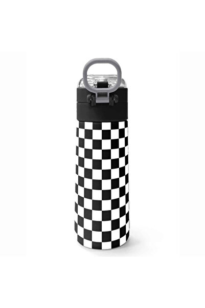 Coral High Black and White Checkered Patterned Steel Thermos Flask 500 ml 31877