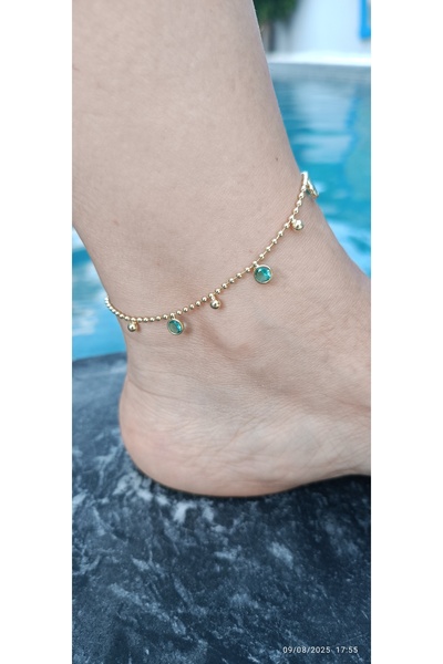 ARİ TAKI Dorikali Gold&Green Stone Steel Anklet