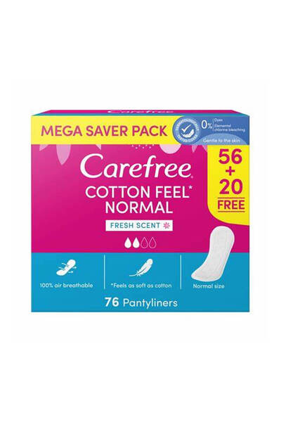 Carefree فوط صحية يومية برائحة قطنية منعشة، 56+20 مجانًا