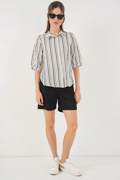 Bigdart Women's Striped Short Sleeve Shirt 20345 - Black