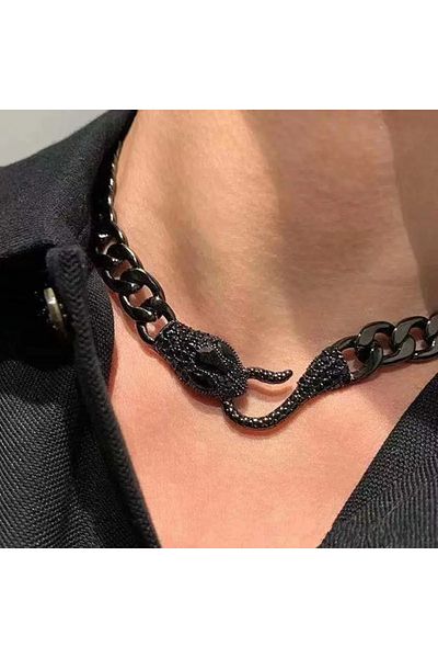 Choice YA4281-2 Hip Hop Rock Black Cuban Chain Medusa Snake Necklace Women Trendy Snake Bite Tail Creative