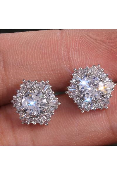 Choice E208 Huitan Hexagonal Shaped CZ Stud Earrings for Women Wedding Party Sparkling Ear Accessories Fash