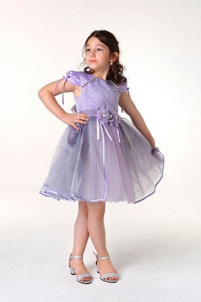 MİSS RAİN Satin and Cotton Fabric Balloon Sleeve Ribbon Detail Tulle Girl's Evening Dress