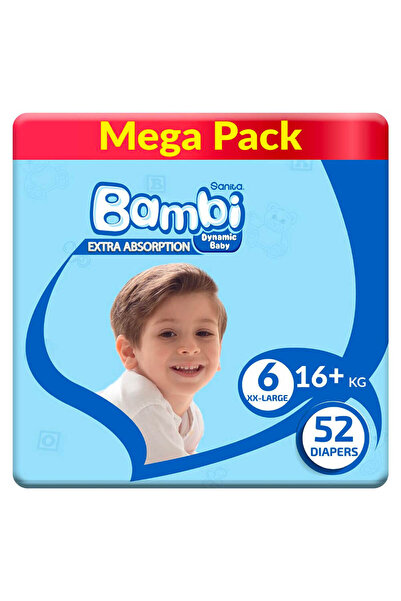 Bambi حفاضات سانيتا بيبي مقاس 6، كبير جدًا، 16+ كجم، عبوة كبيرة، 52 حفاضة
