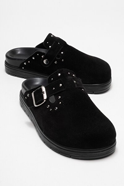 Zeynep Sıradağlı Γυναικείες παντόφλες Elvarin από γνήσιο δέρμα, μαύρο σουέντ