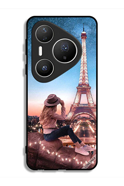 Covernex غطاء حماية لهاتف هواوي بيورا 80 برو بلس بتصميم فتاة القبعة وبرج إيفل