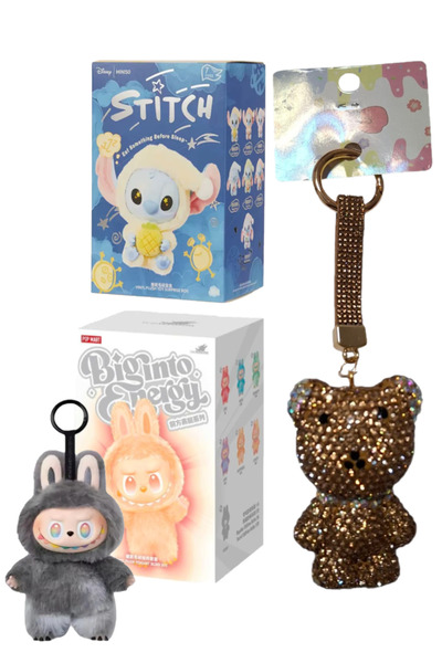 Pofika Stitch Koala Peluş Labubu + Big Intro Enerji Labubu +Ayıcık Charm Hedi...