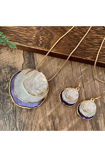Choice YA3123-2 Bohemian Ethnic Enamel Colorful Three-layer Circle Hollow Pendant Earrings Necklace Fashion