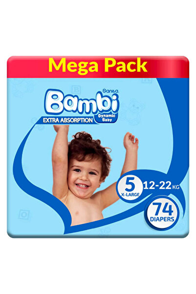Bambi Sanita Baby Diapers, Size 5, X-Large, 12-22 kg, Mega Pack, 74 Diapers