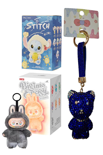Pofika Stitch Koala Peluş Labubu + Big Intro Enerji Labubu +Ayıcık Charm Hedi...