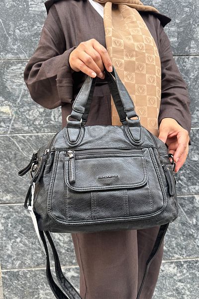 Just Polo Women's Multi-Compartment Soft Washed Leather Handle Cross Shoulder Bag