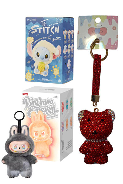 Pofika Stitch Koala Peluş Labubu + Big Intro Enerji Labubu +Ayıcık Charm Hedi...