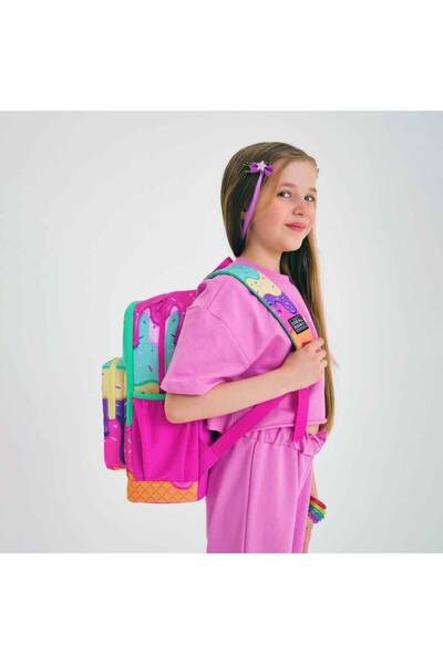 Coral High Pink Colorful Ice Cream Patterned School Bag 23731