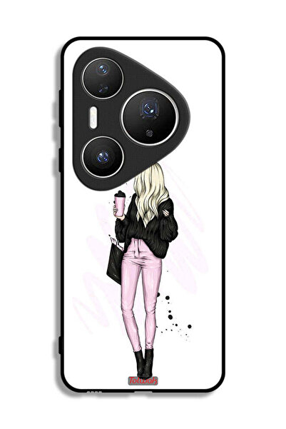 Tolwak غطاء حماية لهاتف هواوي بيورا 80 برو، رسم فتاة تحمل كوب قهوة