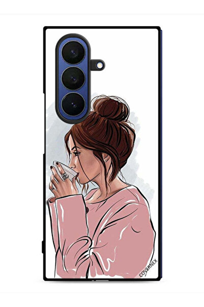 Covernex غطاء حماية لهاتف سامسونج جالاكسي زد فولد 7 برسم فتاة تشرب الشاي