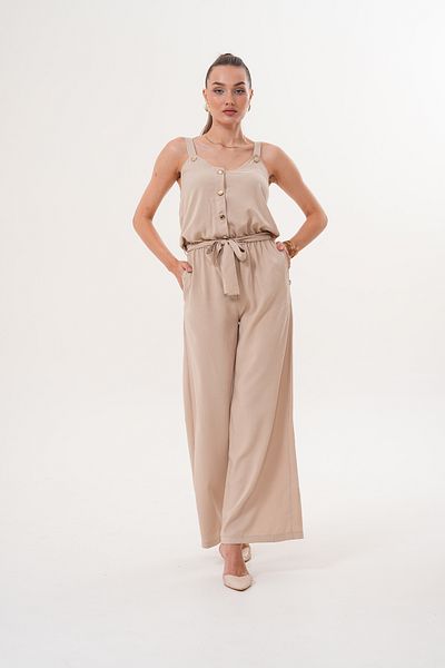 Shine Fine Button Detailed Mink Color Pocket Trousers Jumpsuit