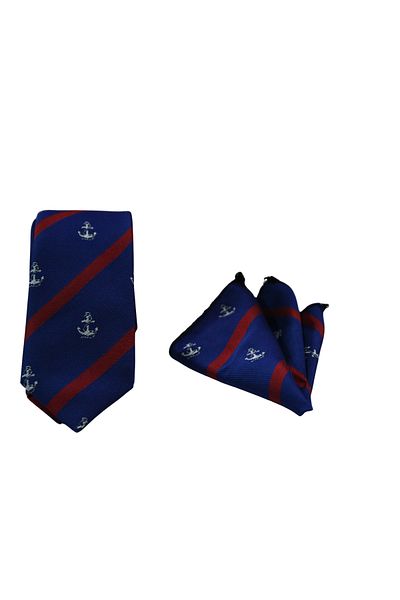 Elegante Cravatte Sailor Themed Striped and Anchor Patterned Tie Navy Blue/Red