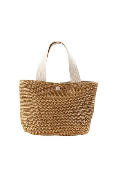 Leexo Bohemia rattan beach bag for women, 30x24x18cm, Beige/Black