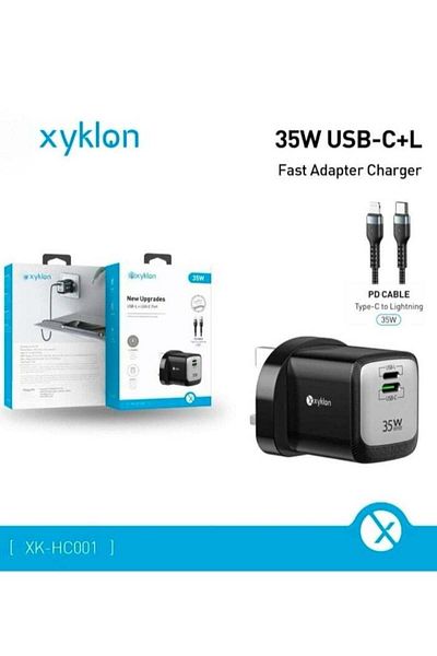 Xyklon 35W Fast Adapter Charger with USB-C+L and Rapid Charging Power for Multiple Devices