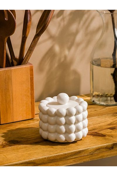 LC Waikiki Lcw Home White Ceramic Bonbon Jar 11 cm