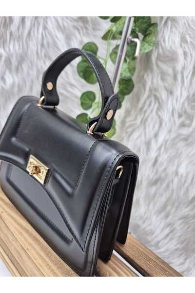 EZZY BLİSS Kadın Asimetrik Kesim Kaliteli Deri Kilit Detaylı El Kol Omuz ve Askılı Çanta -Siyah