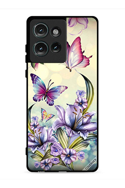 Covernex غطاء حماية لهاتف موتورولا إيدج 50 بنقشة زهور أرجوانية وفراشات