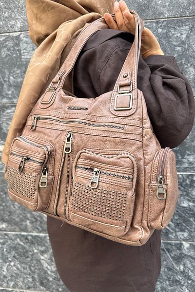 Just Polo Women's Multi-Compartment Soft Washed Leather Handle Cross Shoulder Bag