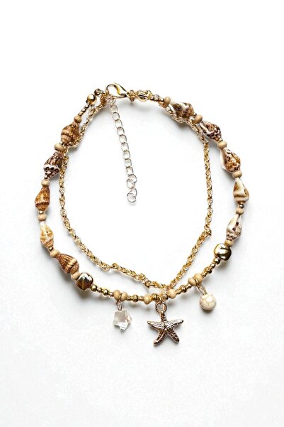 PETEK AKSESUAR 2 Piece Sea Shell Sea Star Chain Anklet
