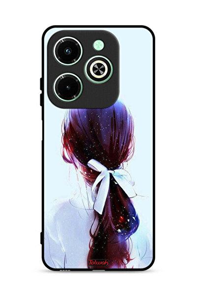 Tolwak غطاء حماية لهاتف Infinix Hot 40i 4G بتصميم ربطة شعر مع رباط شعر وفن فتاة