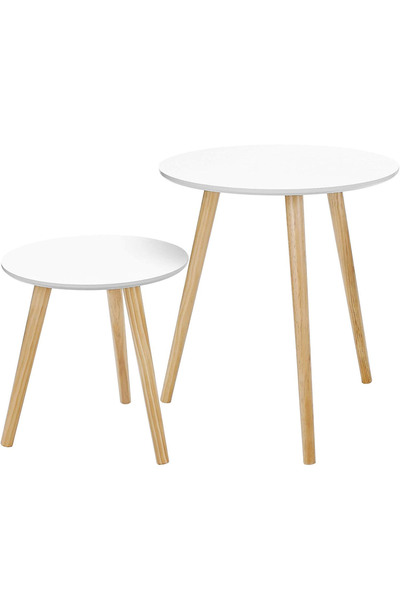 VASAGLE Masă de cafea, set de 2, picioare din lemn și blat din MDF, design sc...