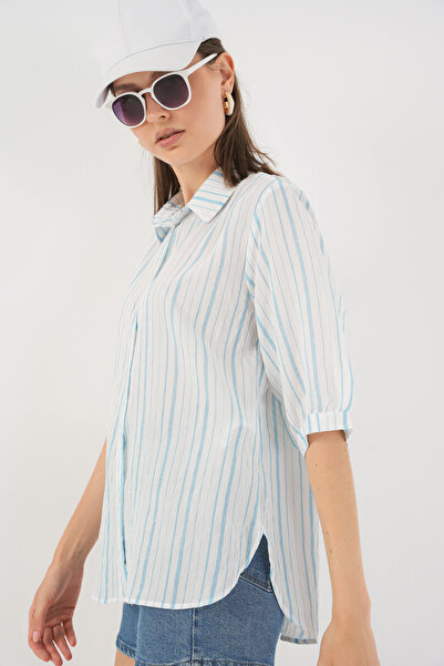 Bigdart Women's Striped Short Sleeve Shirt 20345 - A.Blue