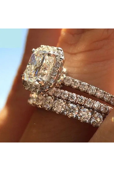 Choice 9 Q143 Huitan Modern Fashion Geometric Square Cubic Zirconia 3Pcs Set ...
