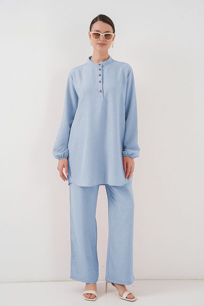 Bigdart 6678 Linen Tunic Trousers Double Set - Blue