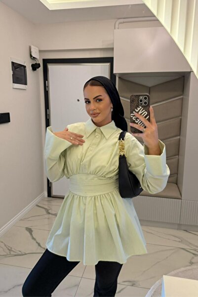 megapol Women's Mildew Green Corsage Detail Shirt