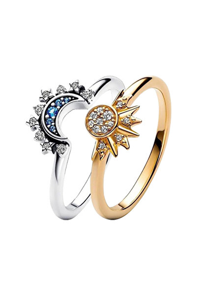 Choice 7 ZA7032-1 خاتم أنيق على شكل نجمة وقمر وشمس للنساء، مناسب للزفاف والخطوبة، أنيق، مناسب للسيدات، مناسب للمناسبات الخاصة، J