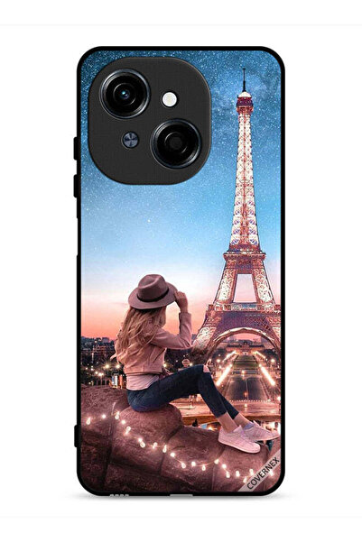 Covernex غطاء حماية لهاتف تكنو سبارك جو ١ ٤ جي بطبعة فتاة القبعة وبرج إيفل